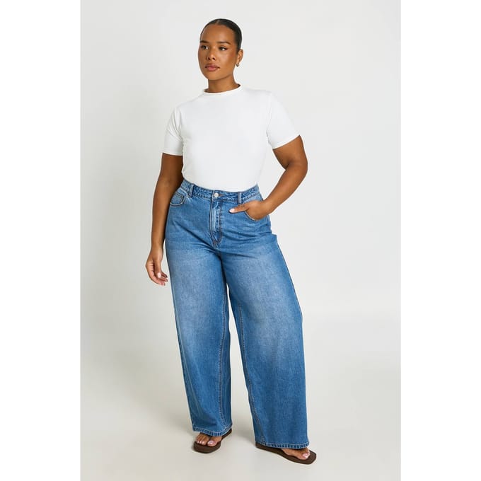 boohoo Dames Plussize Mid-rise Loose Fit Skater Jeans | Medium Gebleekt | Maat: 44