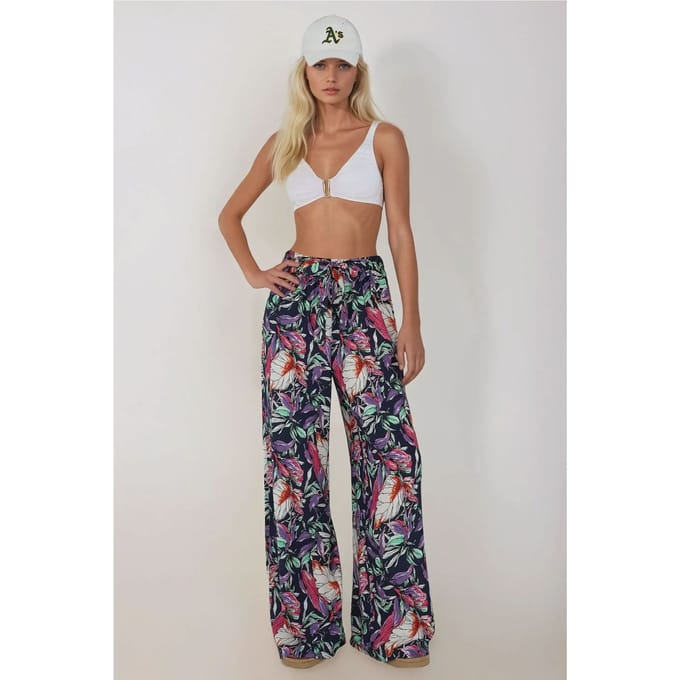 Geprinte Wijde Pantalon met Touwtjes