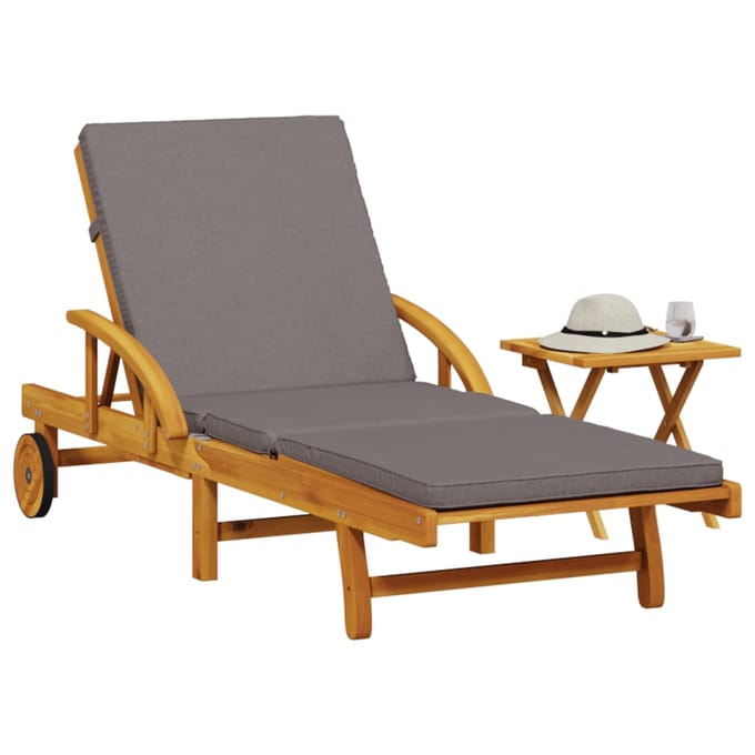 vidaXL - Ligbed - met - kussen - en - tafel - massief - acaciahout