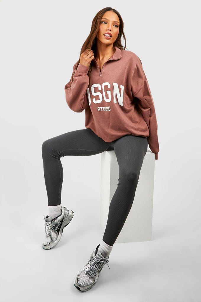 boohoo Dames Hoge Naadloze Rib Legging | Houtskool | Maat: Small