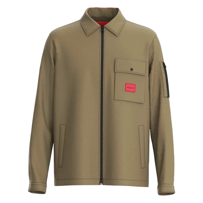Hugo Heren Logo Katoenen Overshirt (Groen)