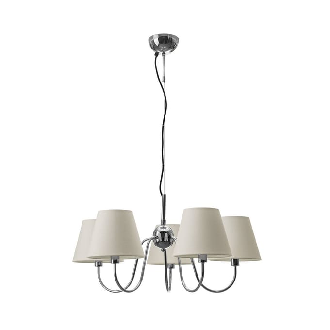 By Rydéns kroonluchter Lynx chroom/wit, 5-lamps, metaal, stof