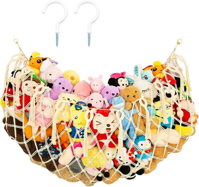 Grote opberghamock voor knuffels - Macramé speelgoednet voor kinderkamer