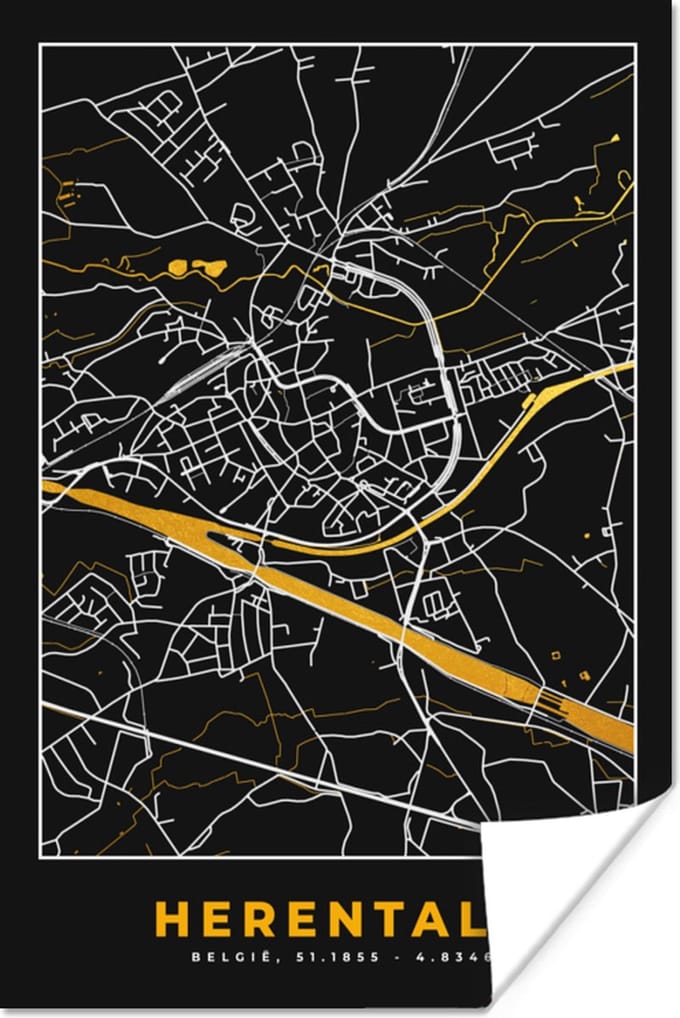 Poster Stadskaart - Plattegrond - Kaart - Goud - Herentals - 20x30 cm