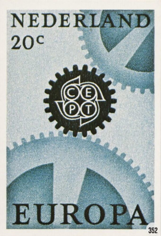 Briefkaart met afbeelding C.E.P.T. Symbool Industriële kracht van Europa postzegel