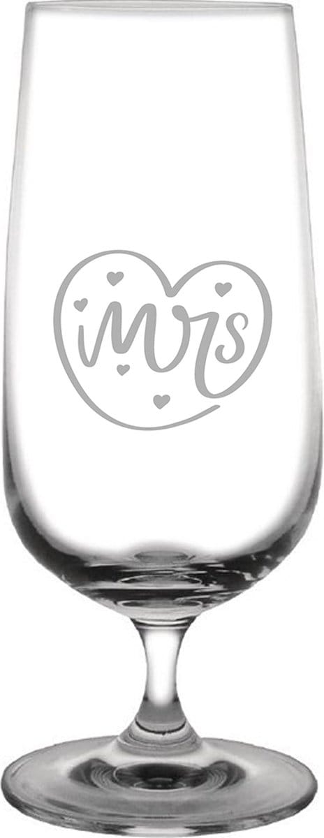 Gegraveerde Bierglas op voet 41cl Mrs. In hartje