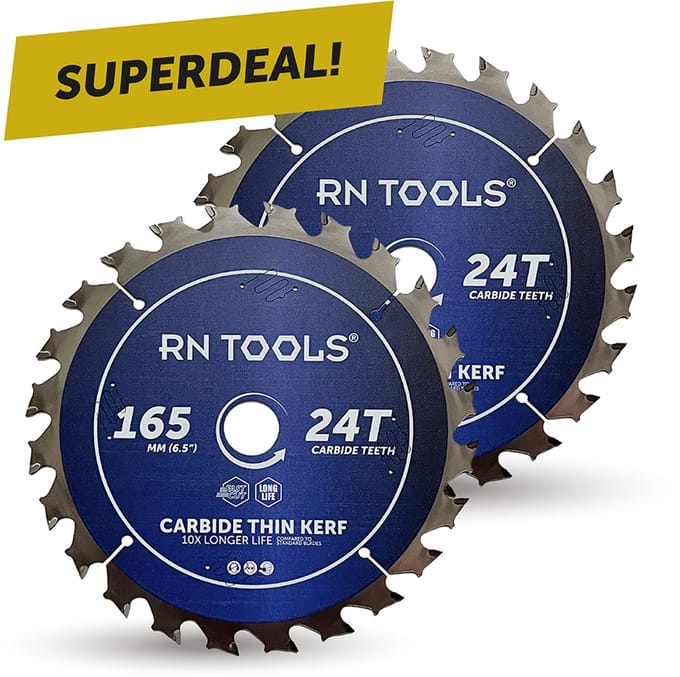 RNtools Cirkelzaagblad 165 mm Carbide Thin Kerf - 24 tanden - Anti-kickback - 2 STUKS