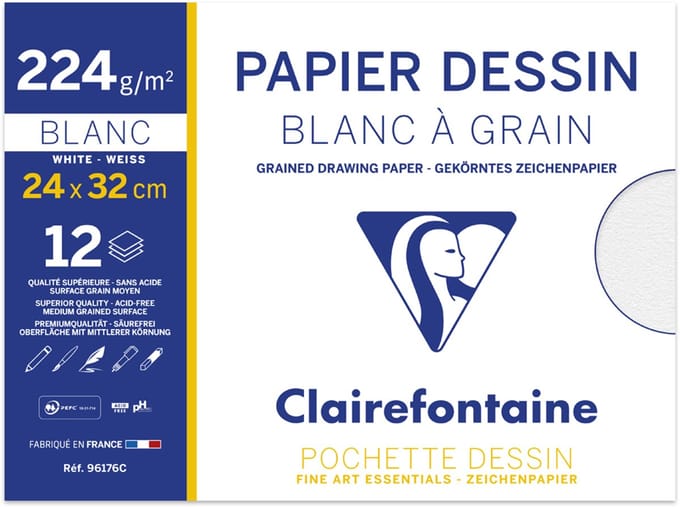 Clairefontaine Zeichenpapier 'Blanc à Grain', 240 x 320 mm
