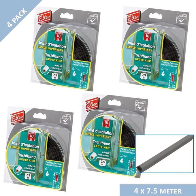 Ellen tochtband - D-profiel - 8 x 6 mm - 30 mtr - Zwart