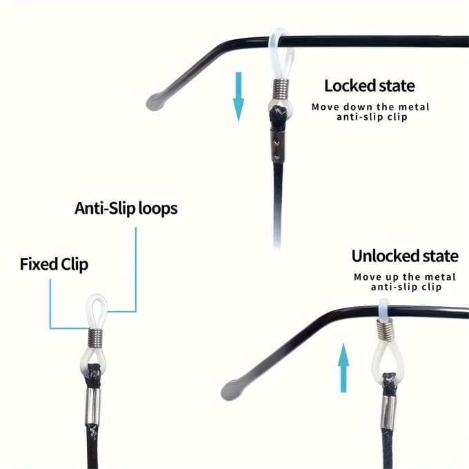 12 stuks Stevige Brilbandhouder Antislip Brilband, Elastische Brilketting Lanyard Houder Dames Heren black