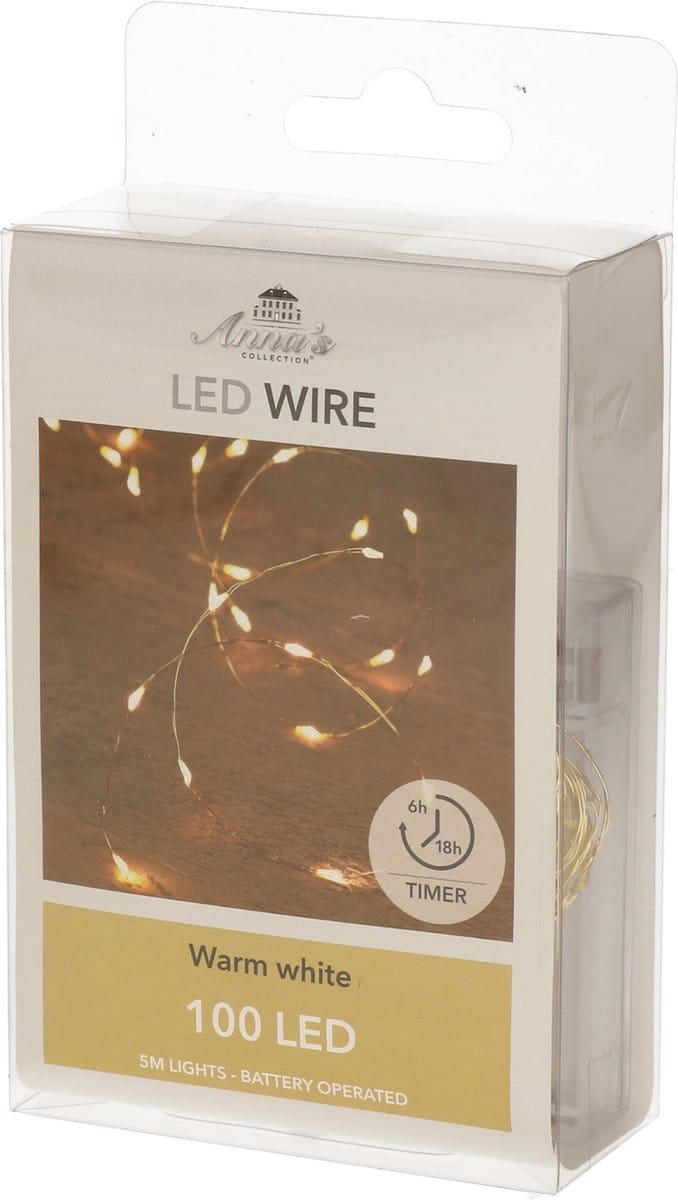 Anna's Collection Draadverlichting - 100 led lichtjes - warm wit - 500 cm- lichtsnoer - batterij