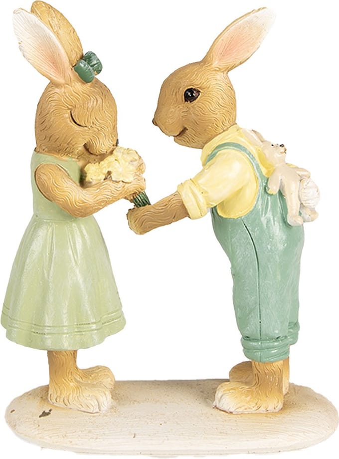 Clayre & Eef Beeld Konijn 14 cm Bruin Groen Polyresin