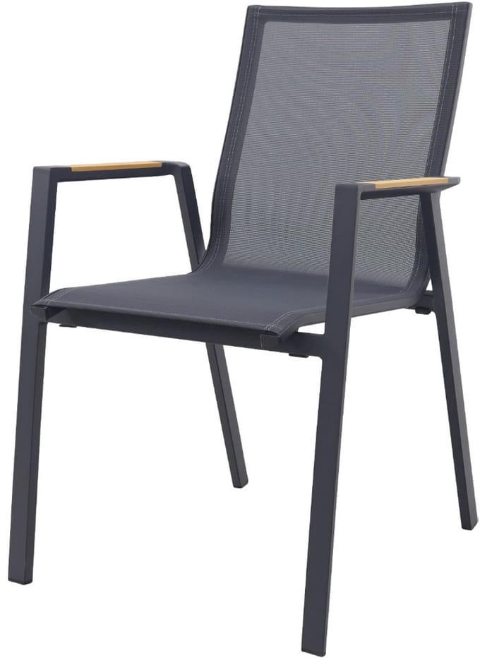 Atmos stapelbare tuinstoel met teak armleuning - Antraciet
