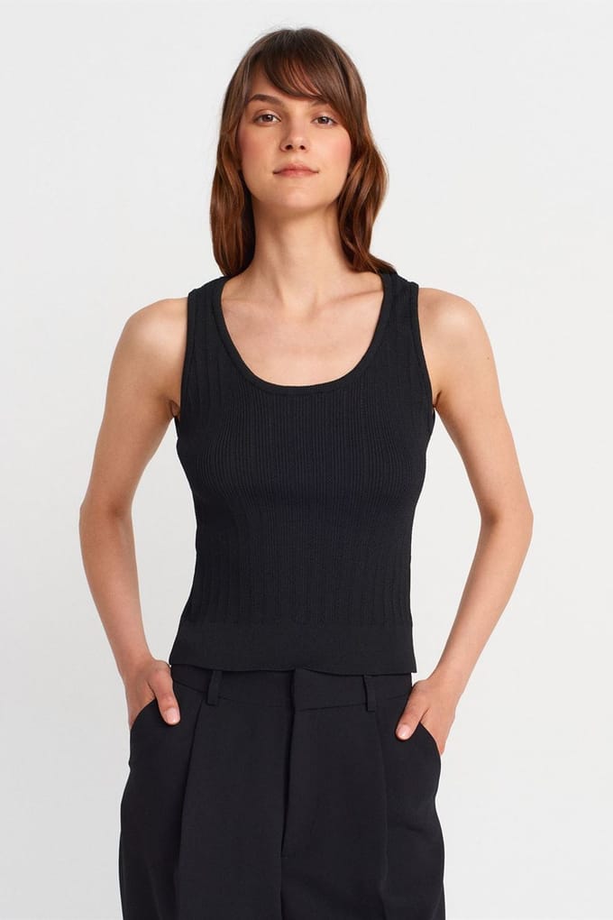 Geribbelde Mouwloze Slim-fit Blouse