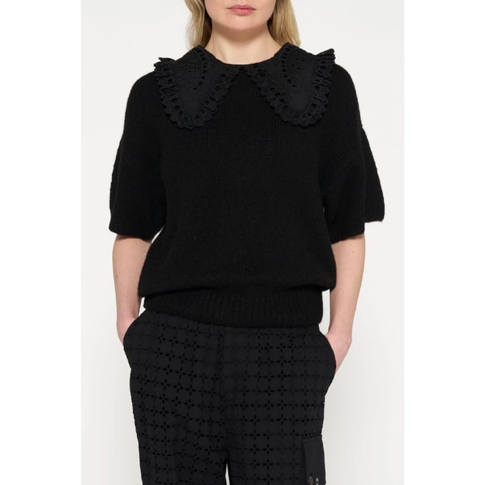10DAYS Short Sleeve Ruffle Knit Sweater Black Größe: XS | Strickpullover Outlet | Damen | Schwarz