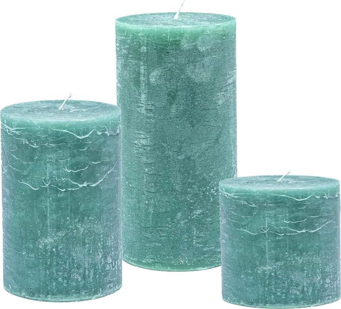 Cactula set van 3 stompkaarsen 7 x 10, 10 x 10 , 10 x 15 cm in de kleur Teal