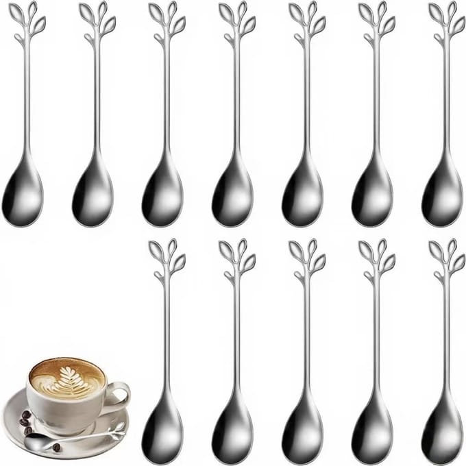 Solidchoice - Set van 12 RVS Koffielepels met Bladontwerp