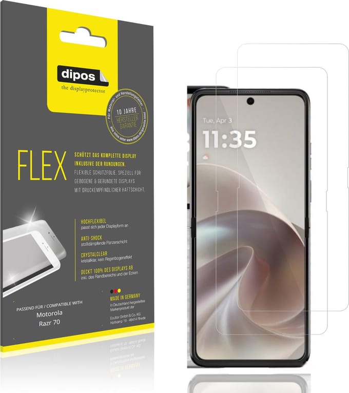 dipos – 2x Beschermfolie geschikt voor Motorola Razr 70 Innenseite | 3D Full Cover Screenprotector | 100% Passend