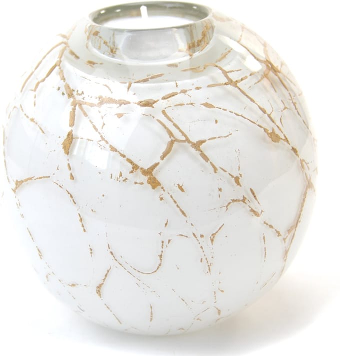 Loranto - Waxinelichthouders Mini Urn 14cm Wit Bladgoud - Kleine Urnen