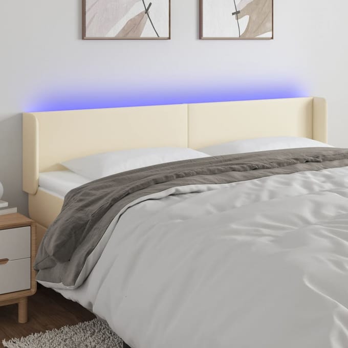 vidaXL Hoofdbord LED 203x16x78/88 cm kunstleer crèmekleurig