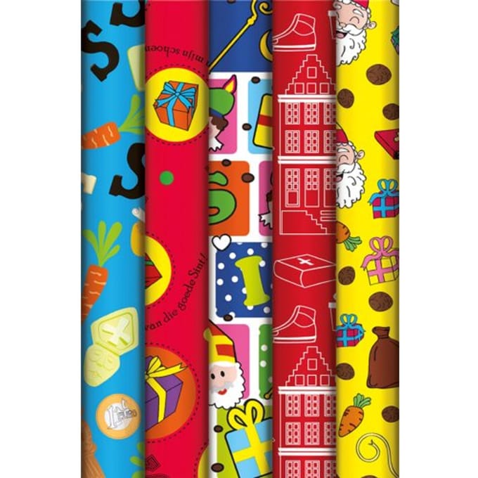 Cadeaupapier sinterklaas, formaat 200 x 70 cm., assorti