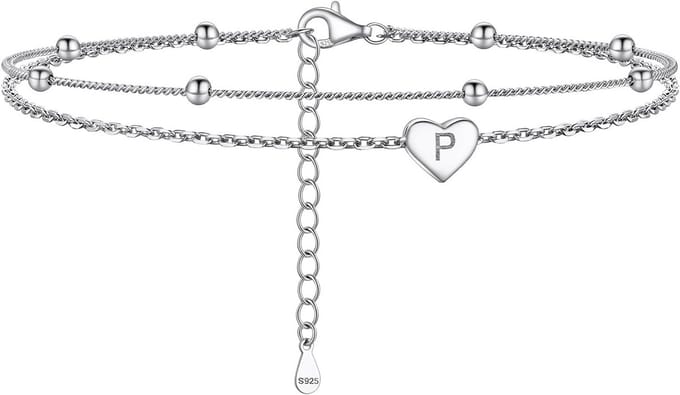 Enkelbandje 925 zilver hart en initiaal dames voetketting