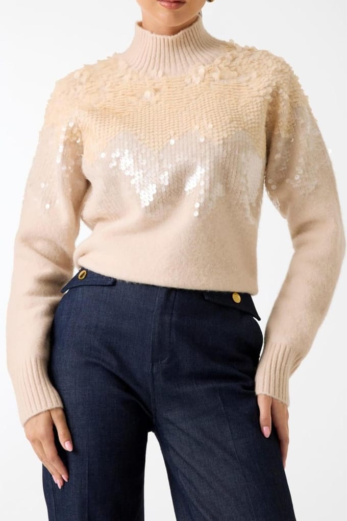 GUESS Sibilla Hn Embellish Sand Grain Heather Größe: M | Longsleeves Outlet | Damen | Braun