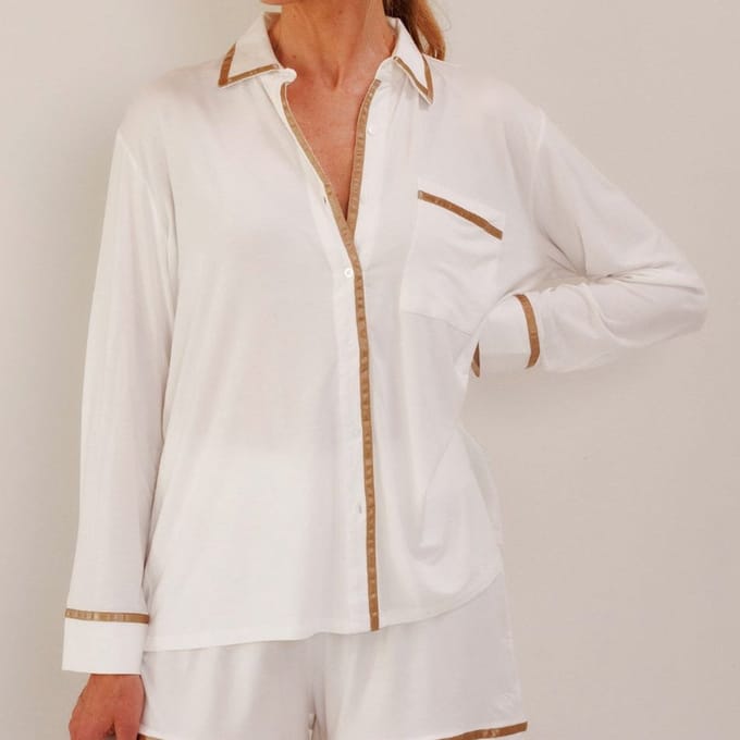 Coco & Cici - TENCEL Pyjama Shirt Dames Off White - M