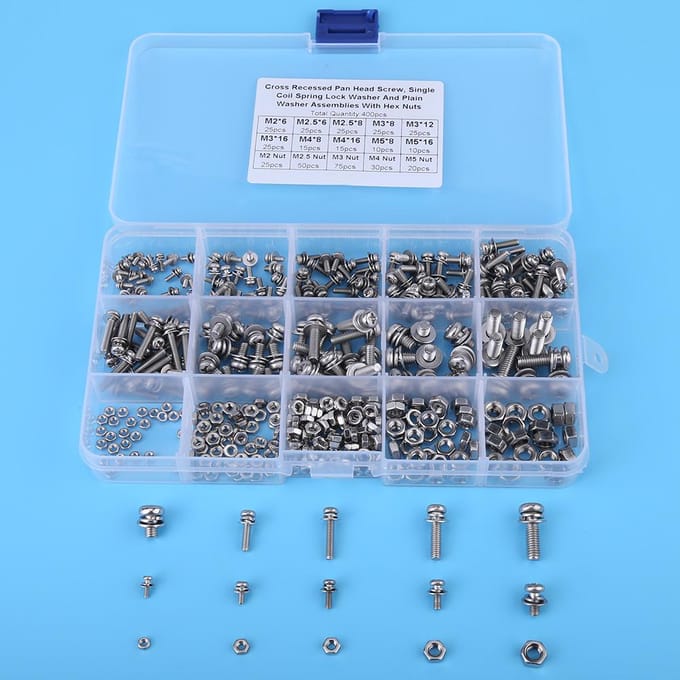 400 stuks M2 M2.5 M3 M4 M5 Kruiskop Pan Hoofd Schroeven Moeren En Ringen Kit