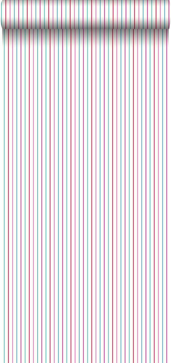 ESTAhome behang strepen roze en turquoise - 53 cm x 10.05 m - 137305