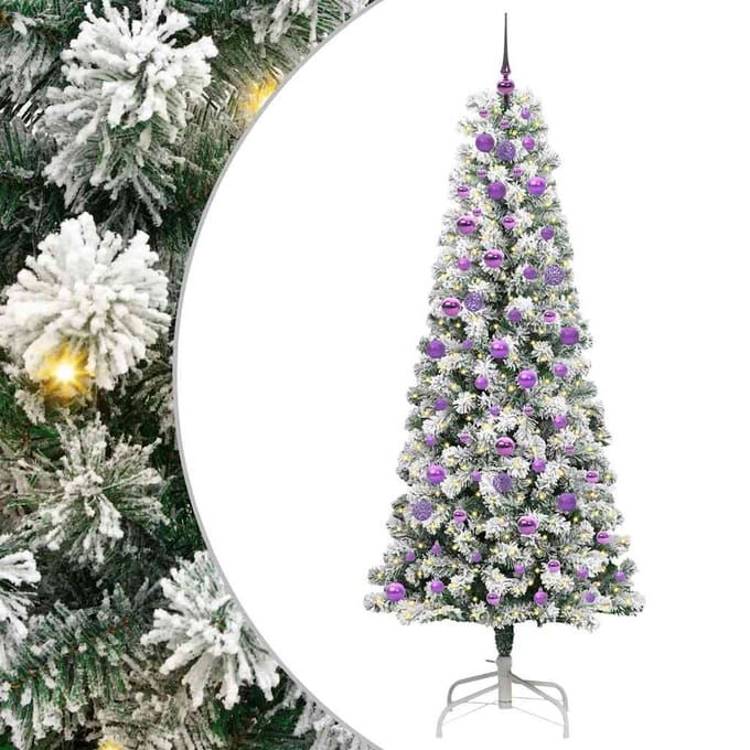 vidaXL - Kunstmatige - Hinged - Kerstboom - 300 - LED's - Groen - en - Wit - 210 - cm