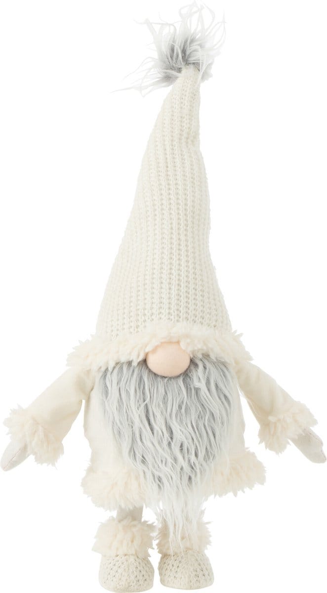J-Line figuur Kabouter Grijze Baard - textiel - wit