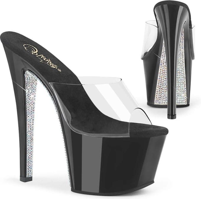 Pleaser - SKY301CRS Muiltjes met hak - US 11 - 41 shoes - Zwart/Transparant