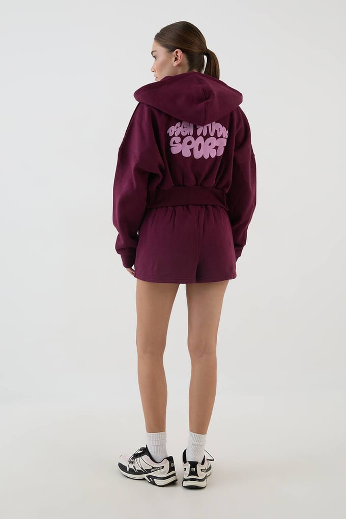 Dames Dsgn Studio Bubble Loose Fit Sweat Short | Plum | Maat: Medium