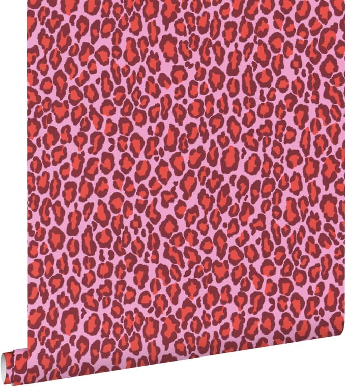 ESTAhome behang panterprint paars en rood - 50 x 900 cm - 132201