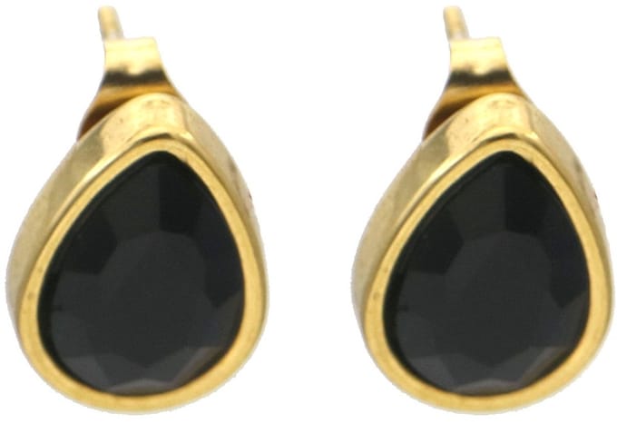 Oorbellen - RVS - studs kristal - 1,5 cm - zwart