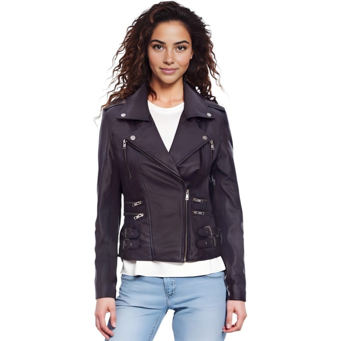 Dames leren paarse Brando bikerjack - Constantia