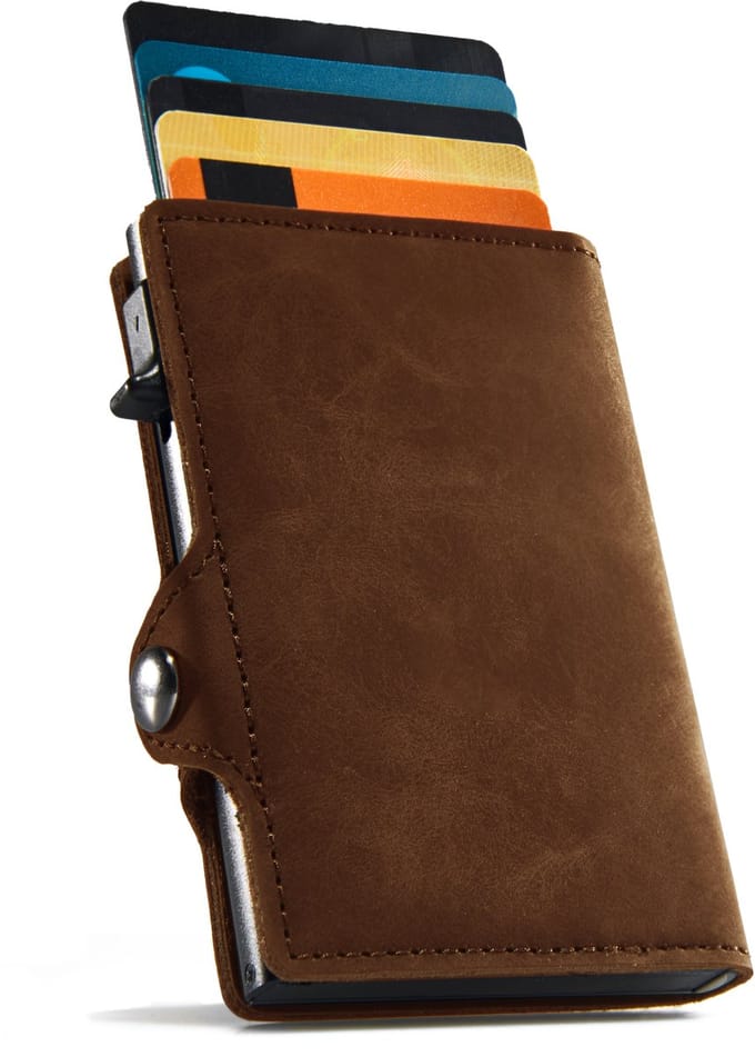 QuickWallet Pasjeshouder Portemonnee Heren Uitschuifbaar RFID - Bruin