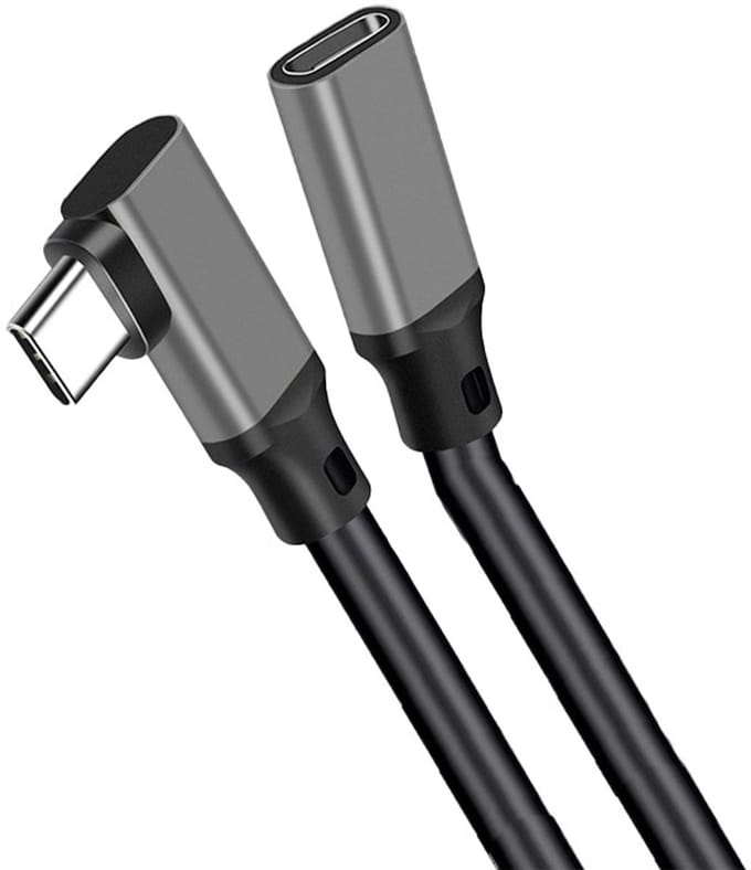 Type-C verlengkabel met elleboogontwerp - PQ116 grijs (10 Gbps + 4K + 100 W)