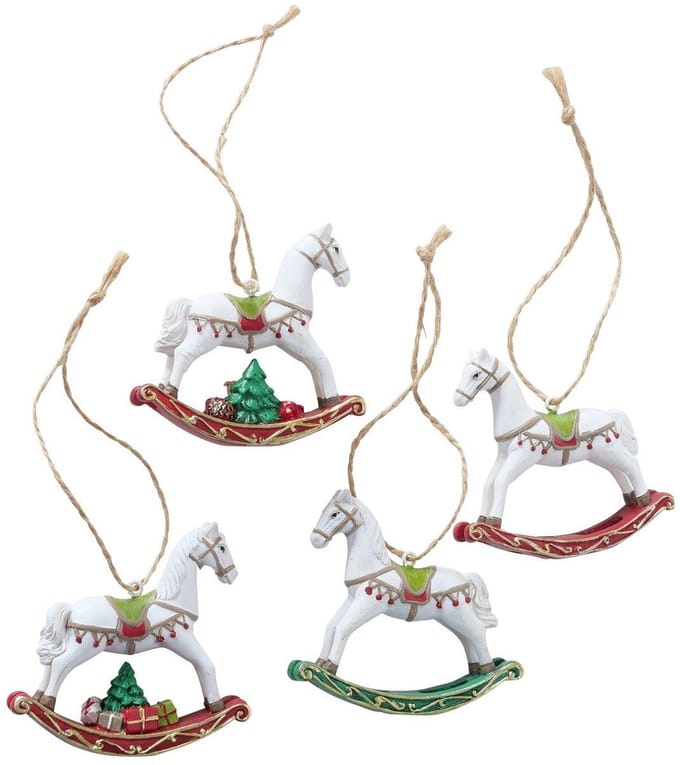 Boltze Home schommelpaard hanger van hars 7x7cm decoratie speelgoed.