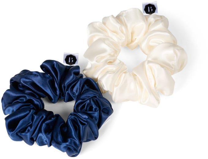 Beauty Pillow® Luxury Silk Scrunchies - 100% pure Mulberry zijde - 22 momme - Galaxy Blue & Pearl