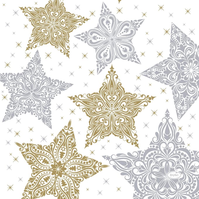 Duni servetten Snow Stars White - 33x33cm
