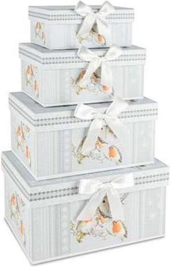 Set van 4 opbergdozen Winter Robin 23x16x12cm | A185023 | Dekoratief