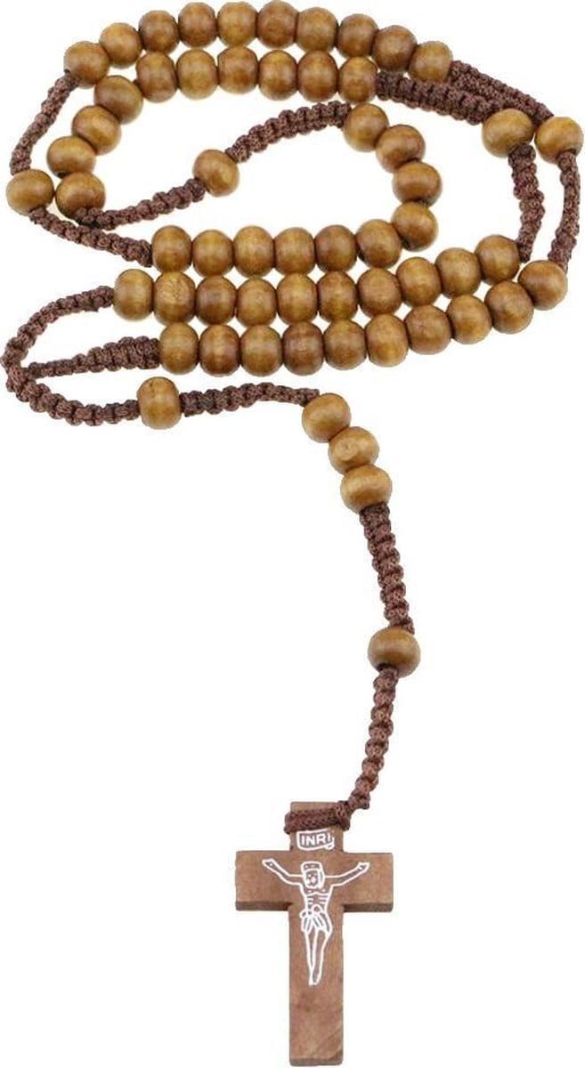 Fako Bijoux® - Rozenkrans Ketting - Hout - Lichtbruin