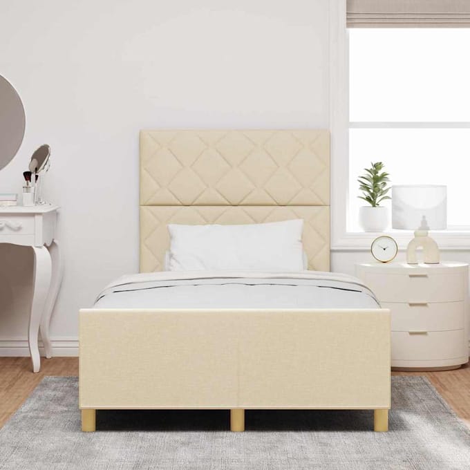 vidaXL - Bedframe - met - hoofdeinde - Crème - 120 - x - 200 - cm - Stof
