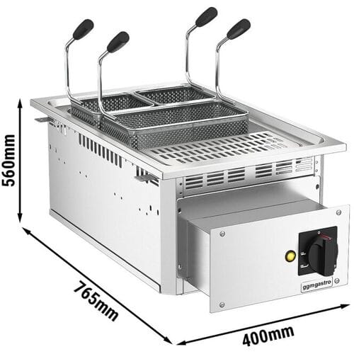 GGM Gastro Elektrische pastakoker - 13 liter - 7,5kW - met aftapkraan - incl. 3 manden zilver