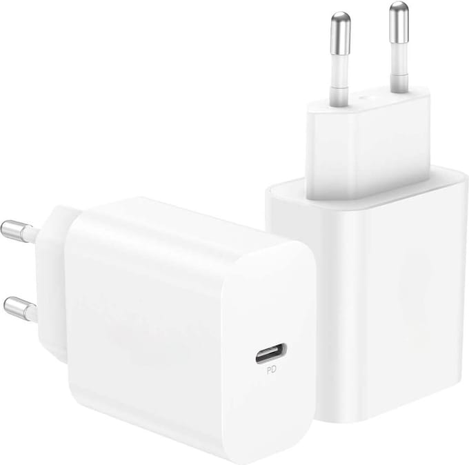 2-Pack Adapter usb C - 20w - Snellaadfunctie - Compact - Naadloos Design - Snel en Gecertificeerd - Wit