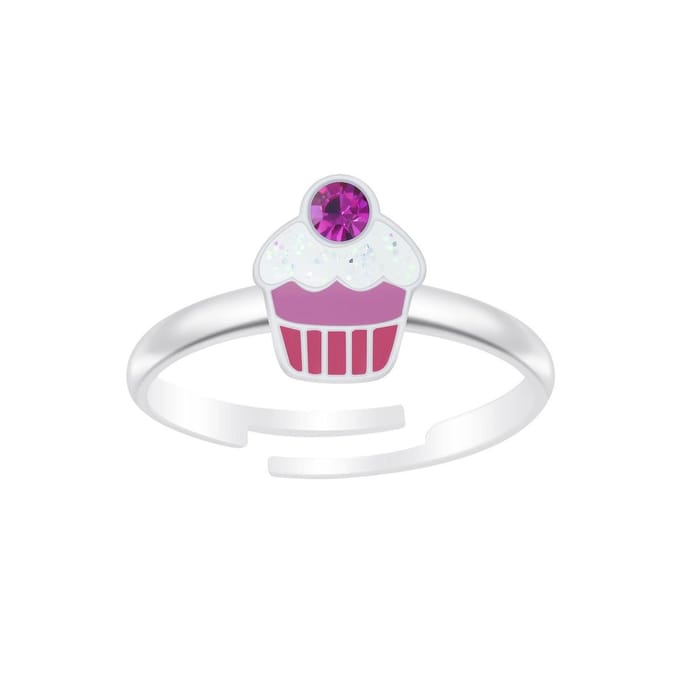 WeLoveSilver - Zilveren kinderring - verstelbaar - cupcake & kristal