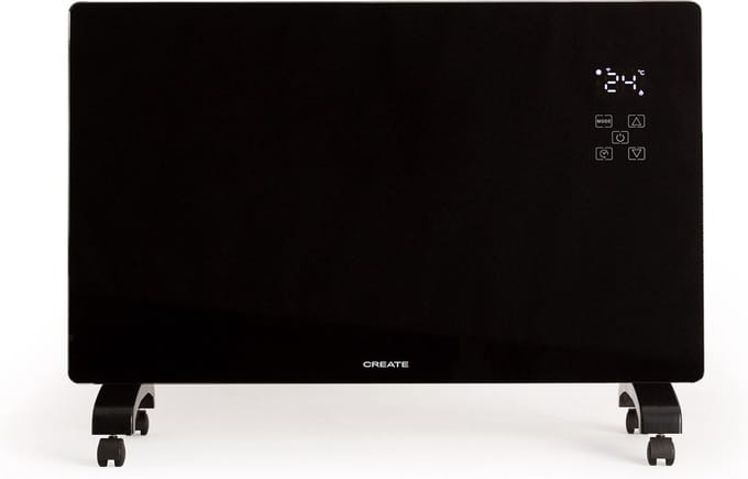 CREATE WARM CRYSTAL 2000W Wifi - glazen stralingsconvector- Op wielen- WIFI-  2 vermogens- Zwart