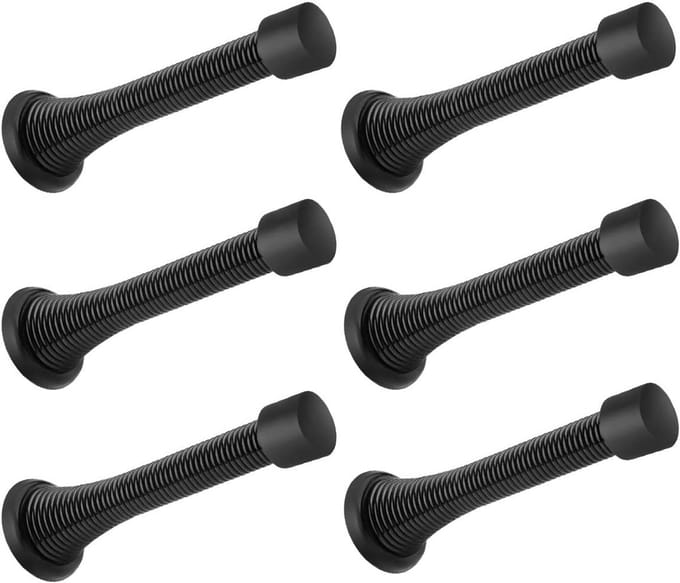 Set van 6 Veer Deurstopper Zwart - Flexibele Deurbeslag met Rubberen Bumper